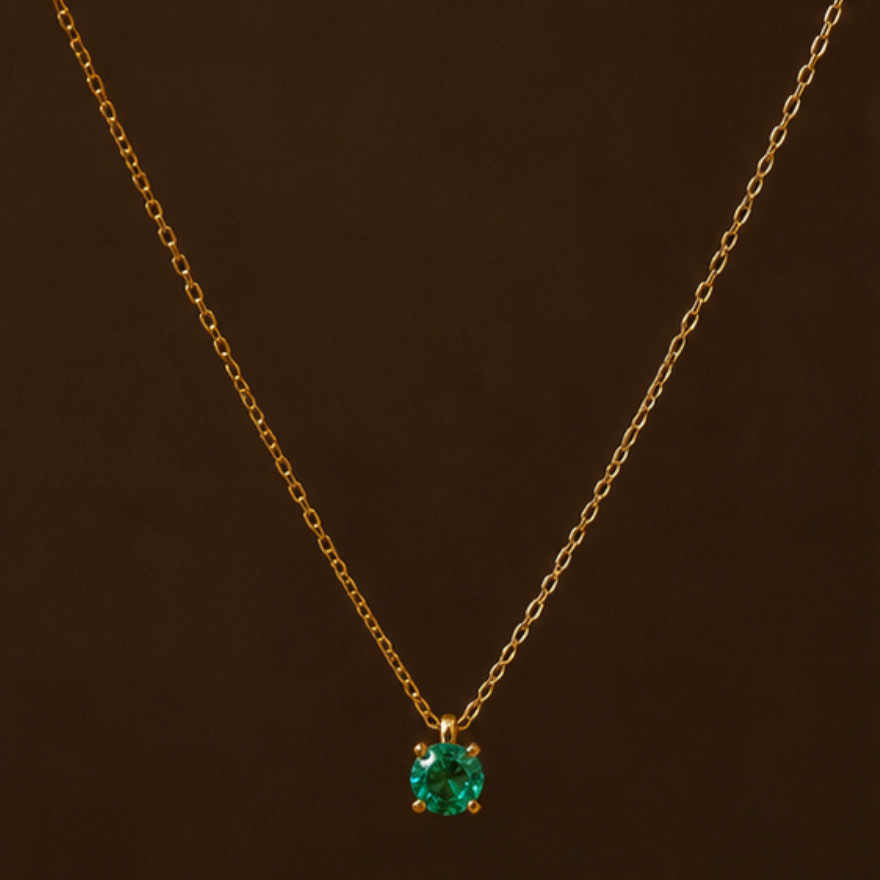 Collar Punto de Luz con Esmeralda, Oro 14K