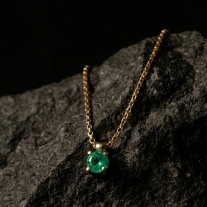 Collar Punto de Luz con Esmeralda, Oro 14K