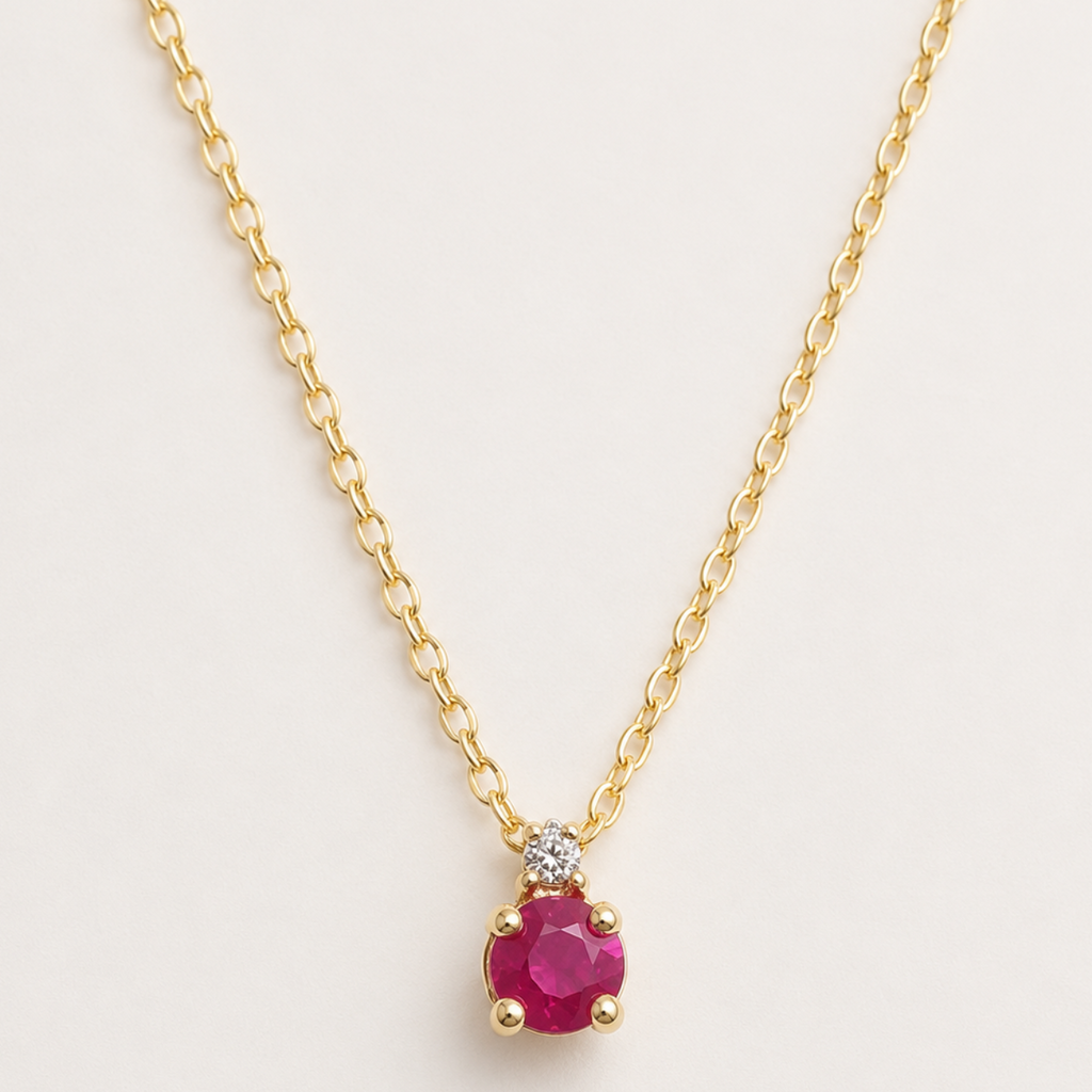 Collar Punto de Luz con Rubí y Diamante, Oro 14K