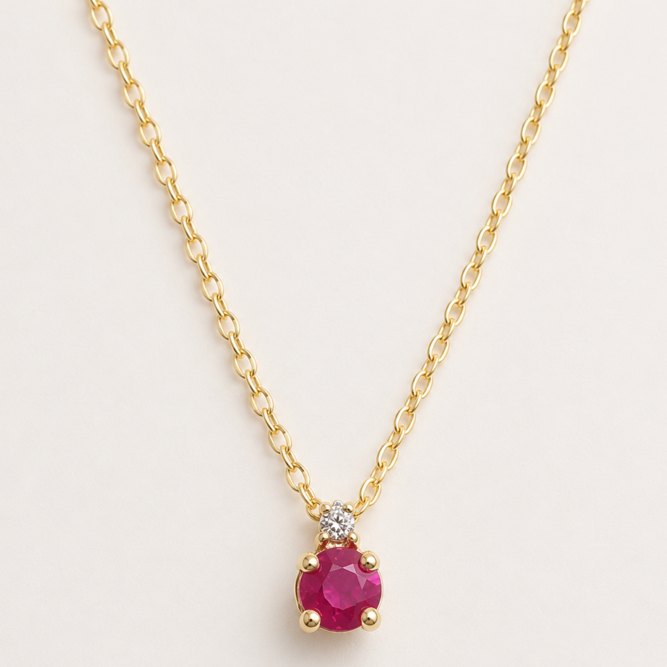 Collar Punto de Luz con Rubí y Diamante, Oro 14K