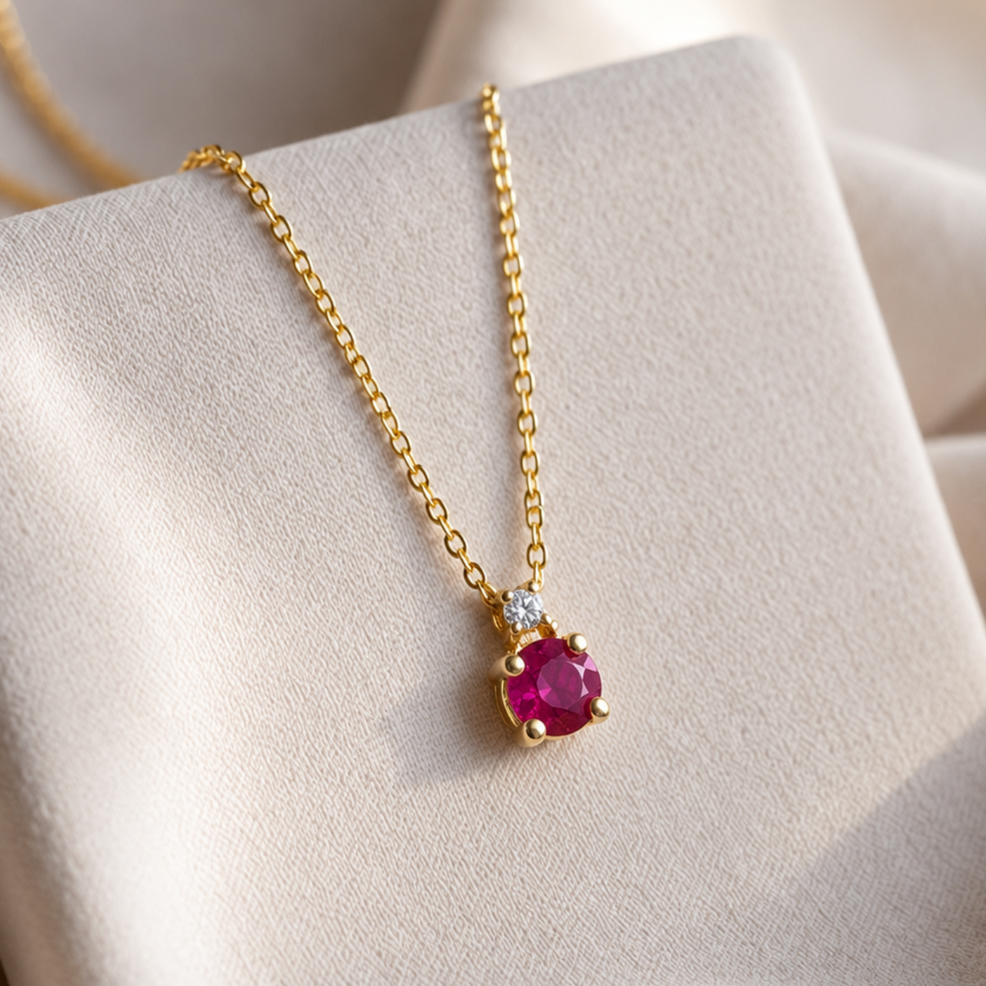 Collar Punto de Luz con Rubí y Diamante, Oro 14K