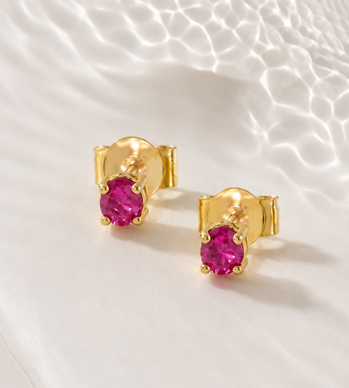 Aretes Topo con Rubí y Diamante, Oro 14K