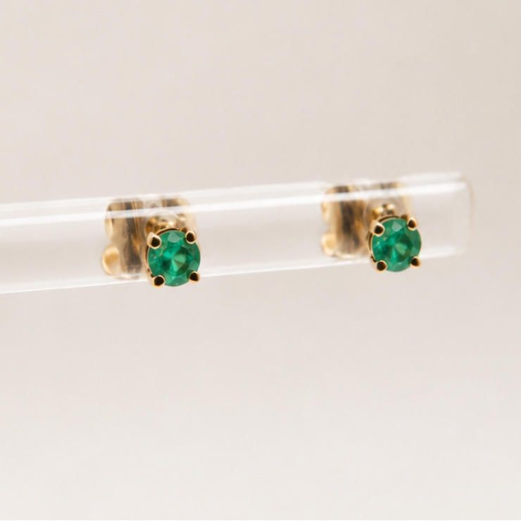 Aretes Topo con Esmeralda y Diamante, Oro 14K