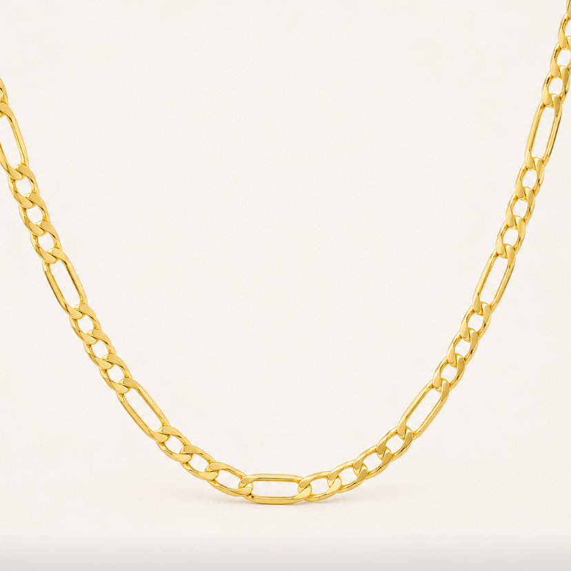 Cadena Fígaro Hueca 3mm, Oro 10 K